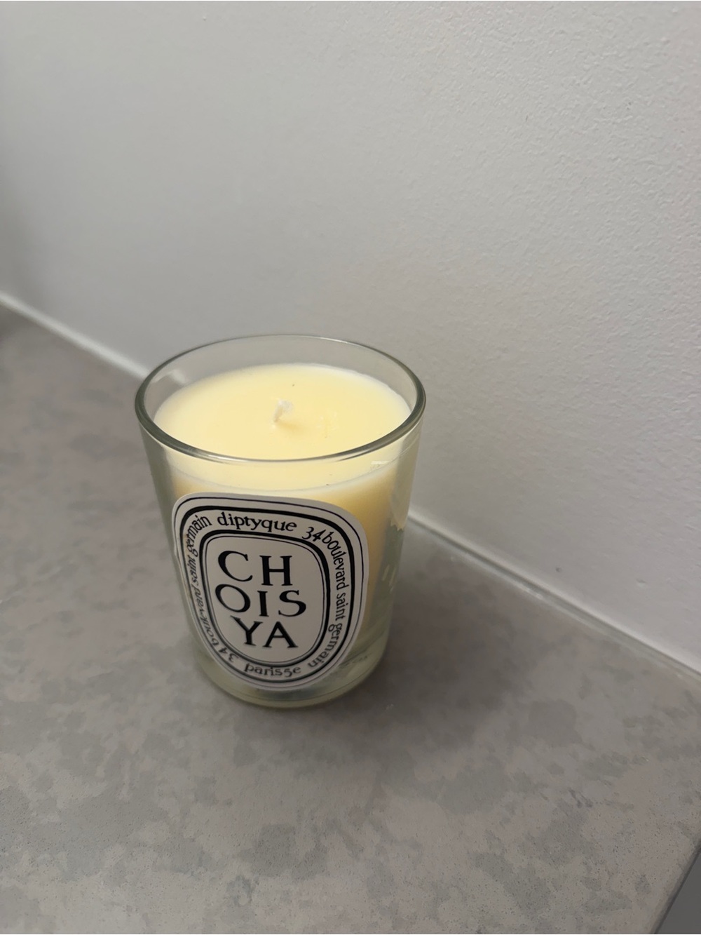 diptyque Choisya Candle in Pale Yellow Wax with Black Label